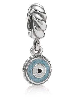 PANDORA Blue Eye Dangle Authentic Sterling Silver Enamel Bullseye Rope Charm